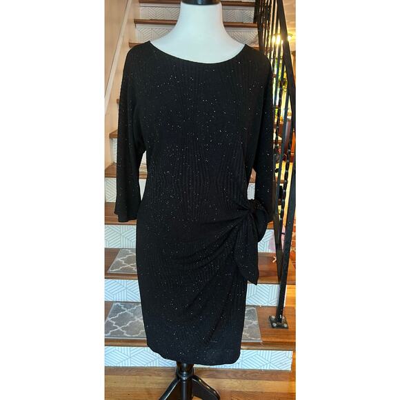 Black Shimmer Faux Wrap / Side Knot Dress – XL - Picture 2 of 8
